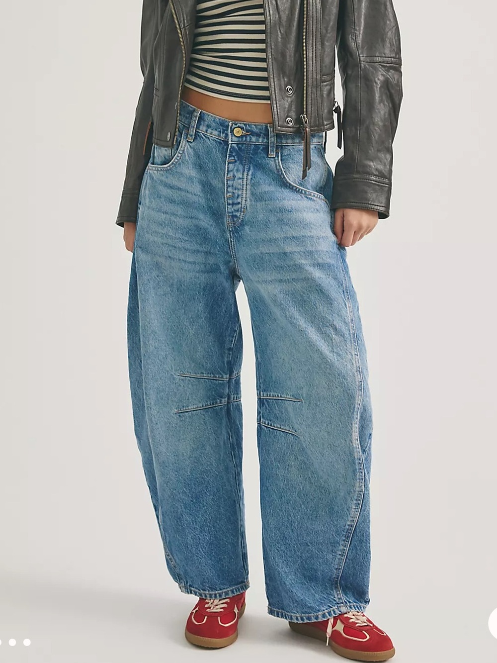 We The Free People Sz 30 good Luck Mid-Rise Barrel Jeans Blue Boho - Flawed